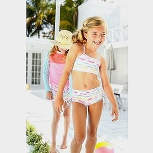 Snapper Rock Toddler Girls Watercolor Stroke Sports Modest Bikini Set New